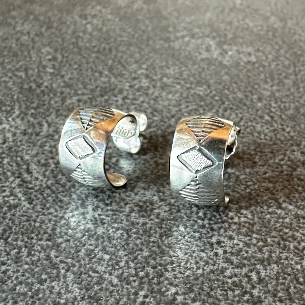 Silver Geometric Earrings - Picture 1 of 3